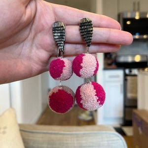 Mignonne Gavigan Double Pom Pom earrings, pink/ taupe